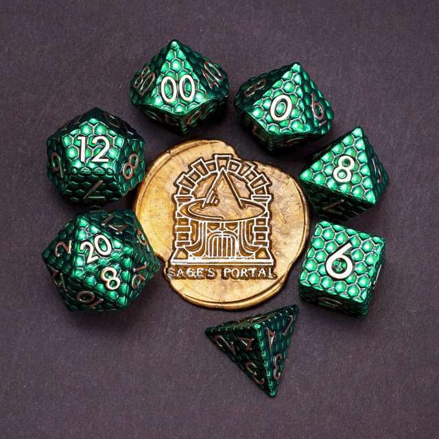 Sage's Scaled Eggs Forest Green Bronze Ink Metal Polyhedral Dice Set image 11