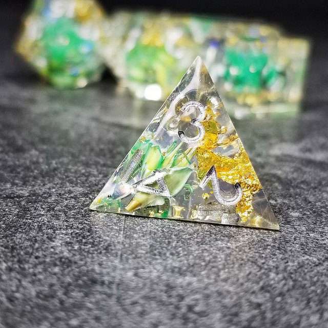 Sage’s Enchanted Flower Cyan Sharp Edge Resin Polyhedral Dice Set image 16