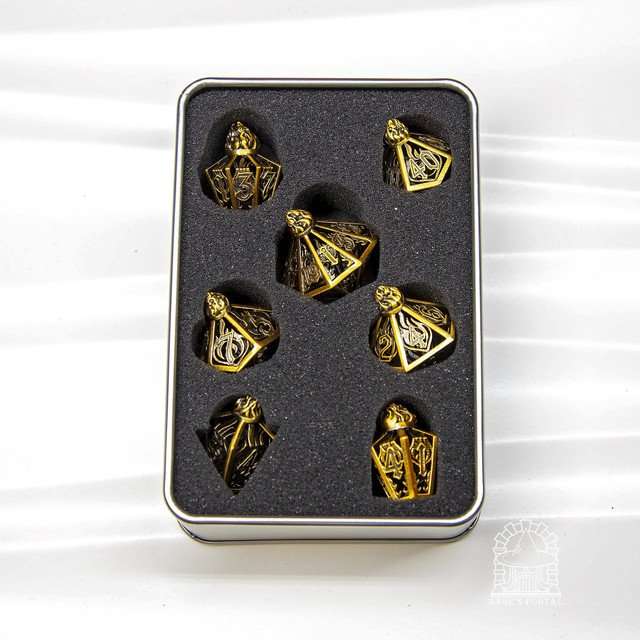 Sage’s Phoenix Lantern Hollow Metal Polyhedral Dice Set image 11