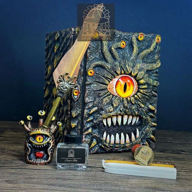 Yellow Eye Tyrant Notebook Gift Set | Handmade Notebook for TTRPG, Sketchbook, Diary image 1