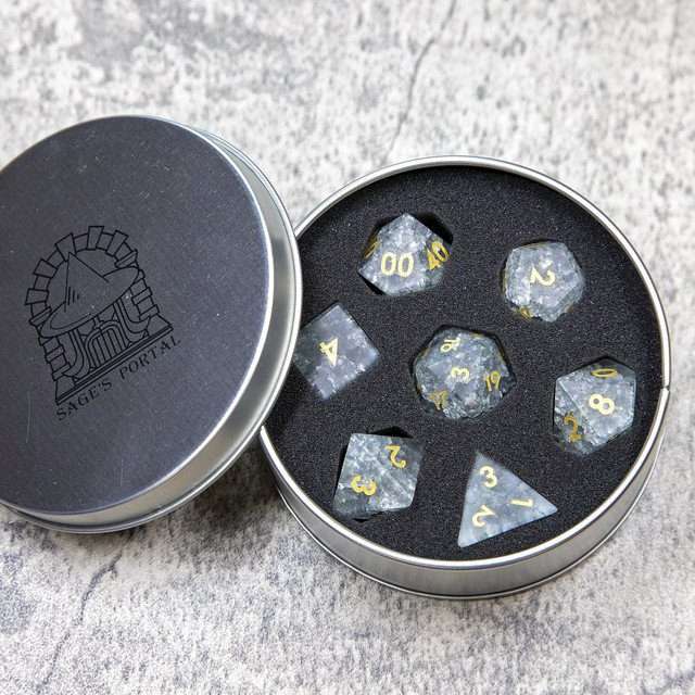 Sage's Kaleidoscopes White/Mica Cracked Glass Frosted Finish Polyhedral Dice Set image 11