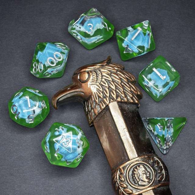 Sage's Familiars- Blue Baby Turtle Familiar Resin Polyhedral Dice Set image 1