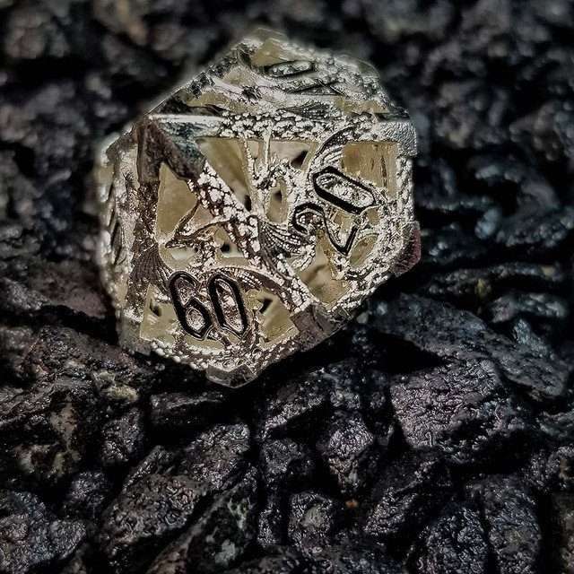 Sage's Dragonstones - Silver Noble Dragon Hollow Metal Polyhedral Dice Set image 28