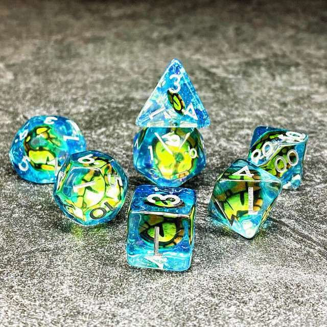 Sage's Bottled Green Dragon Eyes Resin Polyhedral Dice Set image 4