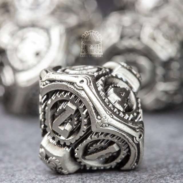 Sage's Artificer's Core Dusk Essence Metal Polyhedral Dice Set image 4