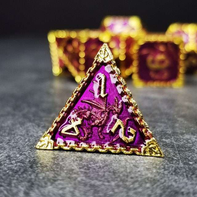 Sage's Dragonstones - Mystic Wyvern Purple Gold Metal Polyhedral Dice Set image 7
