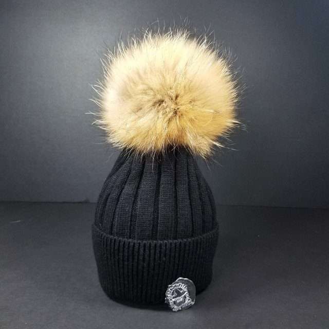 Sage's Cap - Black Wool Beanie with Raccoon Pompom image 13