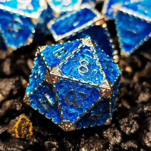 Sage's Dragonstones - Mystic Wyvern Sapphire and Silver Metal Polyhedral Dice Set image 9