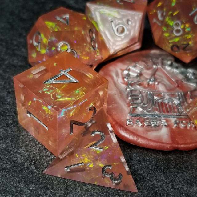Sage's Enchanted Crystals Pink/Peach Silver Ink Sharp Edge Resin Dice Set image 29