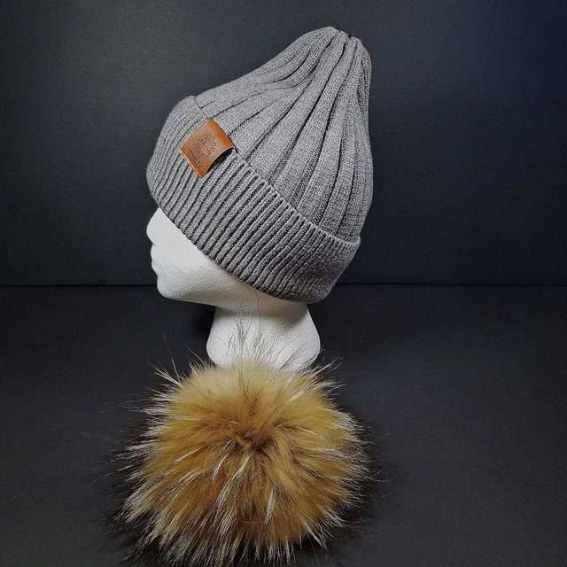 Sage’s Cap – Gray Wool Beanie with Raccoon Pompom image 8