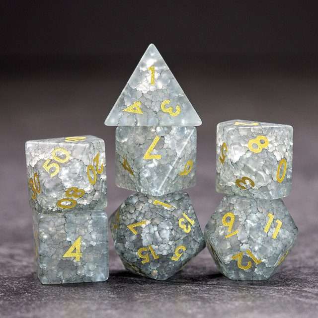 Sage's Kaleidoscopes White/Mica Cracked Glass Frosted Finish Polyhedral Dice Set image 0