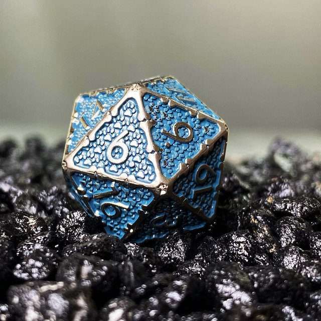 Sage's Hounds - Vintage Blue with Nickel Silver Metal Polyhedral Dice Set image 2