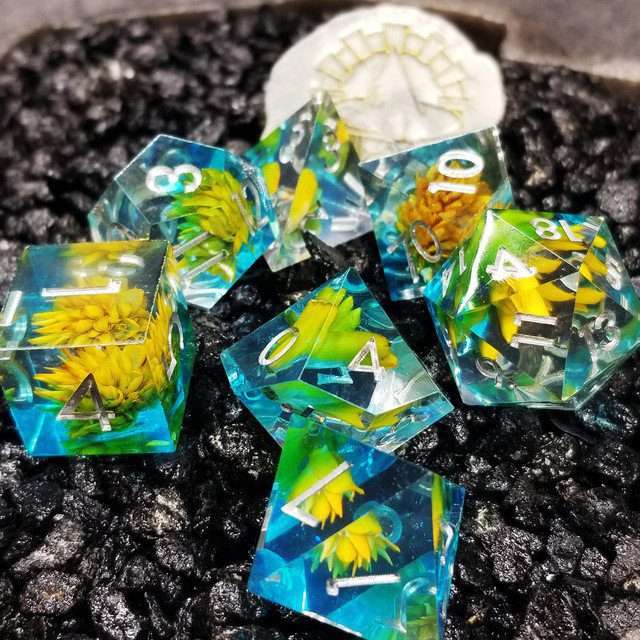 Sage’s Water Flowers Sharp Edge Resin Polyhedral Dice Set image 9