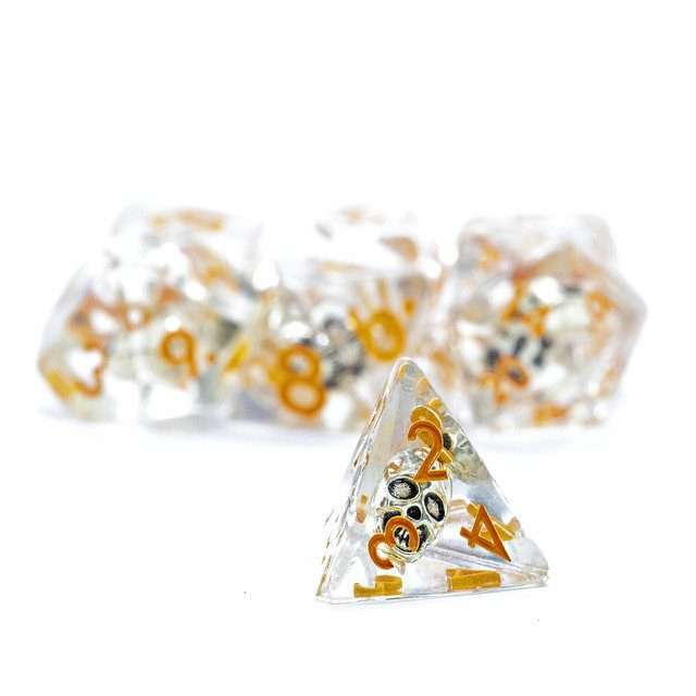 Sage's Familiars - Golden Skull Orange Ink Resin Polyhedral Dice Set image 8