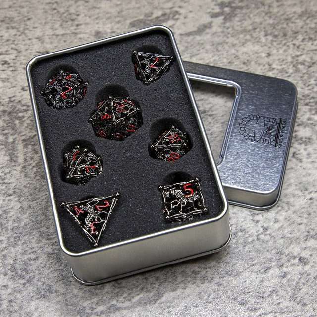 Sage's Ankeg Magical Creature Black/Red Hollow Metal Polyhedral Dice Set image 9