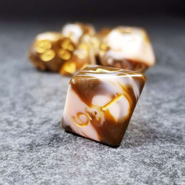 Sage's Stones - Coffee/White Gold Ink Acrylic Polyhedral Dice Set image 3
