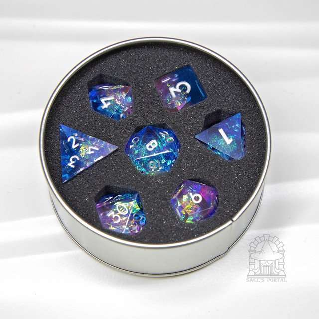 Sage's Crystals - Dawn Sharp Edge Resin Polyhedral Dice Set image 8