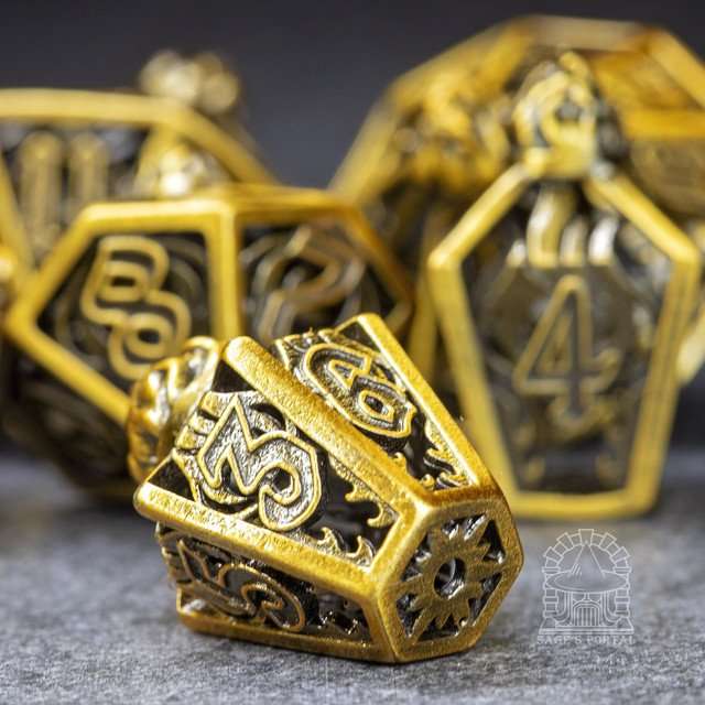 Sage’s Phoenix Lantern Hollow Metal Polyhedral Dice Set image 9