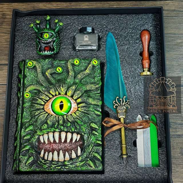 Green Eye Tyrant Notebook Gift Set | Handmade Notebook for TTRPG, Sketchbook, Diary image 0