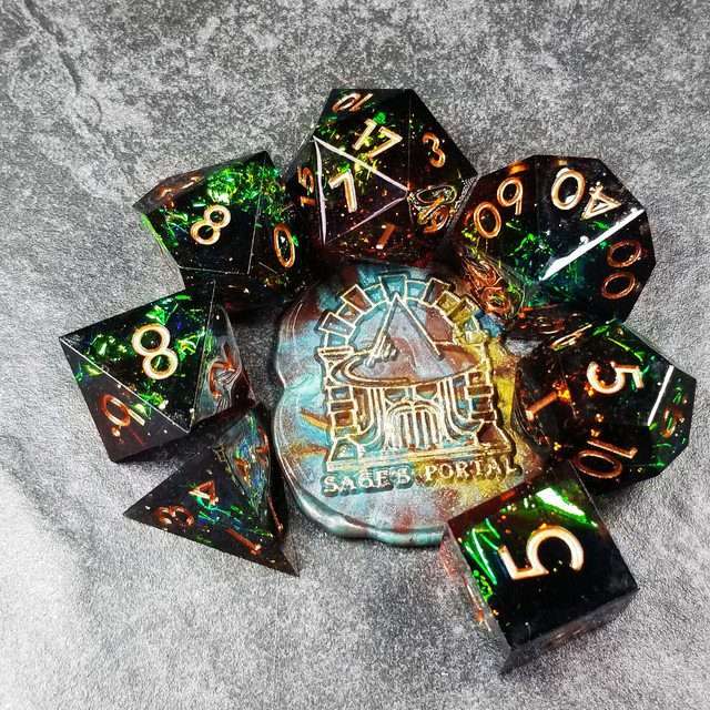 Sage's Enchanted Crystals Cola/Green/Blue Sharp Edge Resin Dice Set image 43