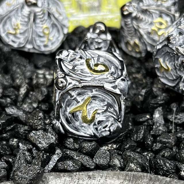 Sage's Macabre Bone Trinket Chalk White Inlay Black/Gold Hollow Metal Polyhedral Dice Set image 5