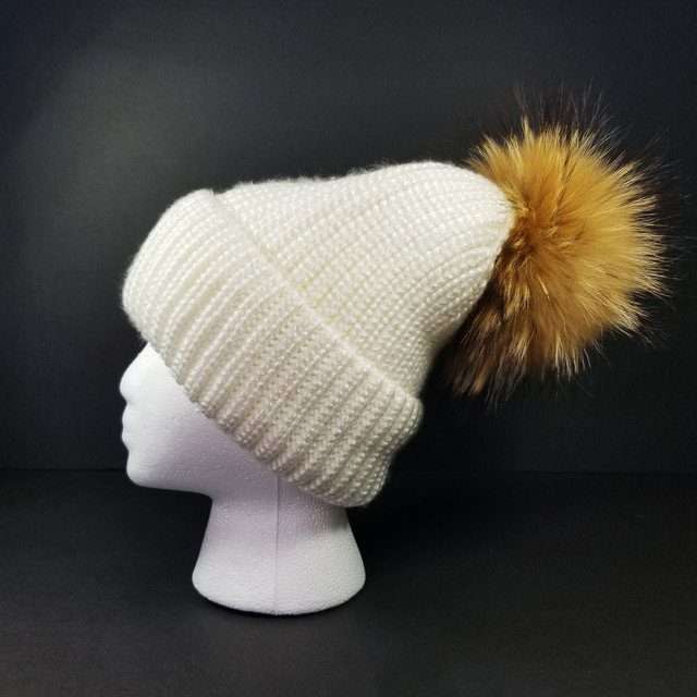 Sage’s Cap – White Knit Beanie with Raccoon Pompom image 10