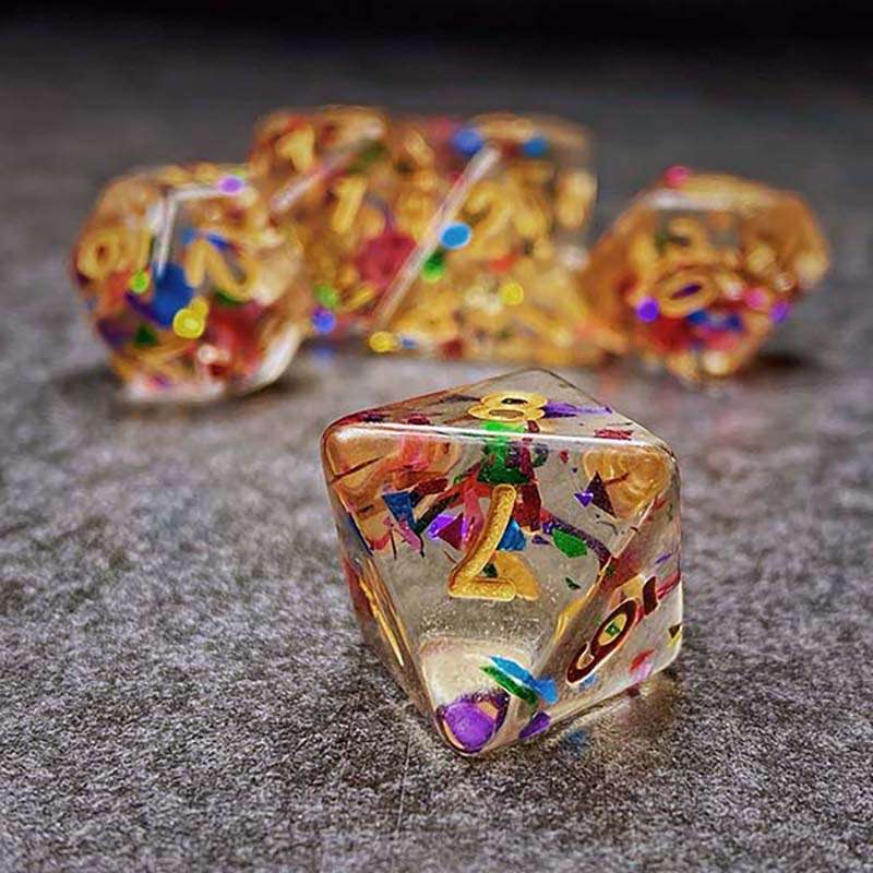 Sage's Cantrips - Transparent Rainbow Sparks Resin Polyhedral Dice Set image 7