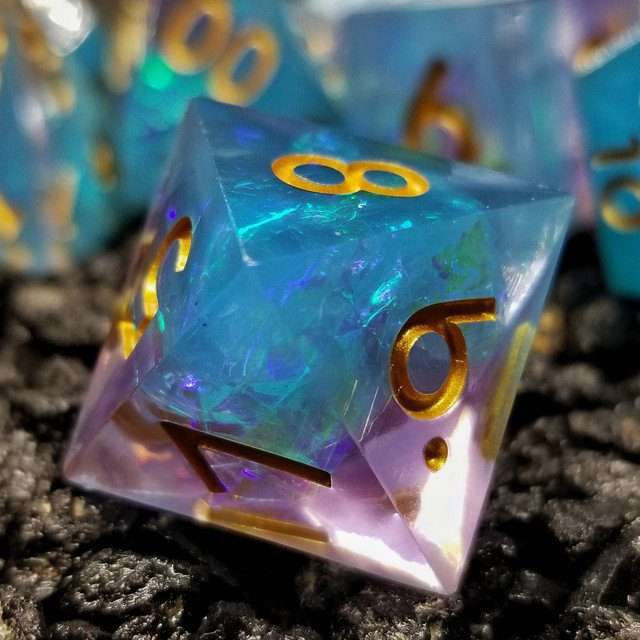 Sage's Enchanted Crystals Ice Blue Gold Ink Sharp Edge Resin Dice Set image 5