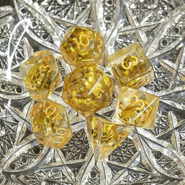 Sage's Familiars - Golden Skull Familiar Resin Polyhedral Dice Set image 6