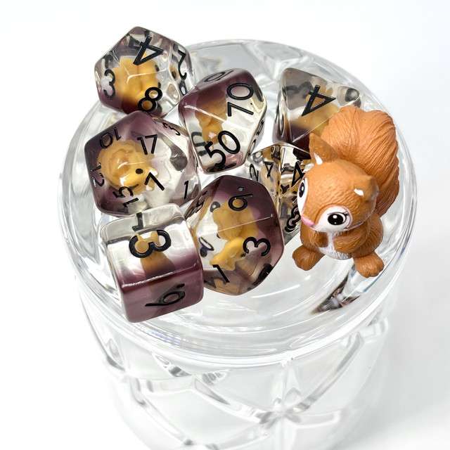 Sage's Baby Squirrel Familiar Resin Polyhedral Dice Set image 5