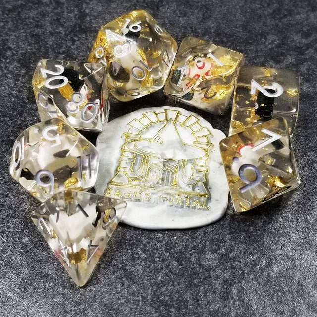 Sage's Familiars - Snowman Resin Silver Ink Polyhedral Dice Set image 1