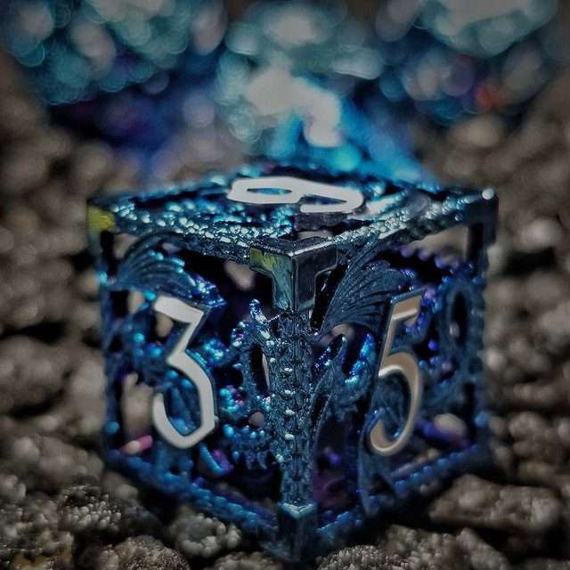 Sage's Dragonstones - Blue Noble Dragon Hollow Metal Polyhedral Dice Set image 16