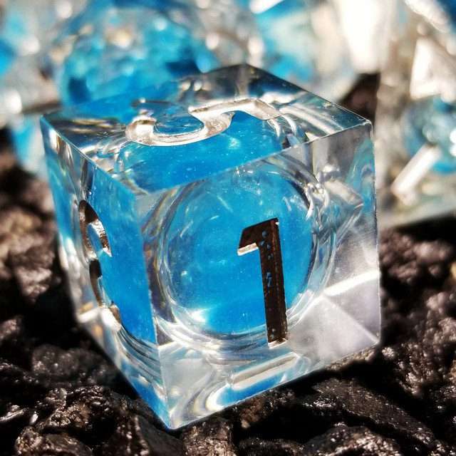 Sage's Sky Souls - Sky Blue Liquid Core Sharp Edge Resin Dice Set image 0