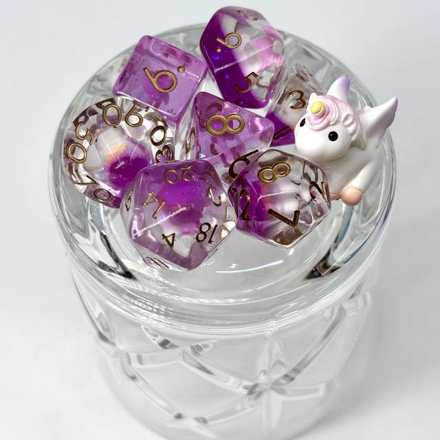 Sage's Baby Unicorn Familiar Resin Polyhedral Dice Set image 6