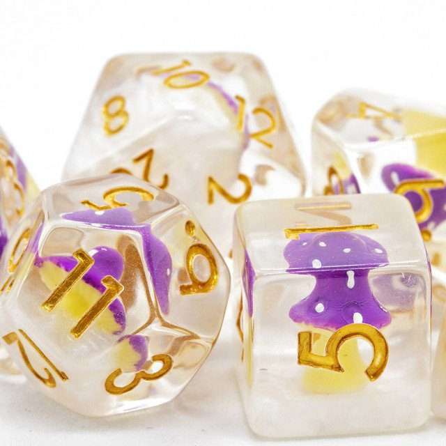 Sage's Familiars - Purple Magic Shrooms Resin Polyhedral Dice Set image 1