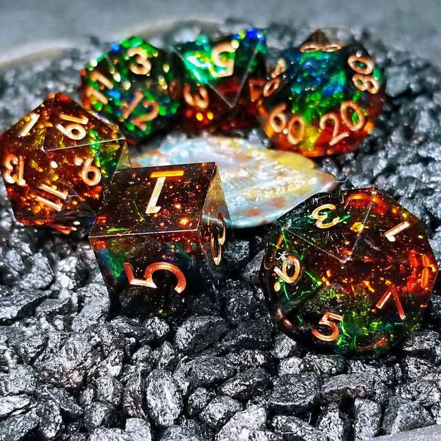 Sage's Enchanted Crystals Cola/Green/Blue Sharp Edge Resin Dice Set image 16