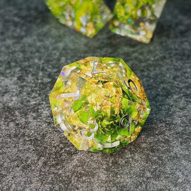 Sage’s Enchanted Flower Green Sharp Edge Resin Polyhedral Dice Set image 5