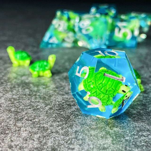 Sage's Familiars - Baby Turtle Familiar Sharp Edge Resin Polyhedral Dice Set image 20