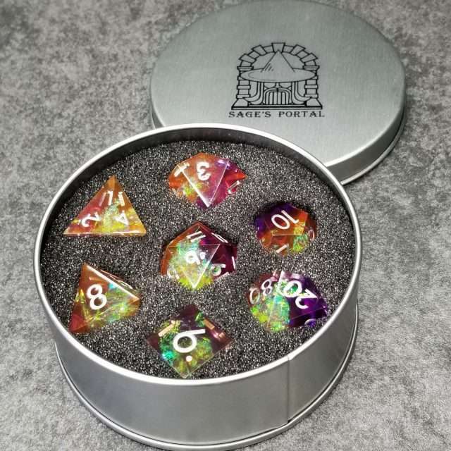 Sage's Enchanted Crystals Purple/Orange Sharp Edge Resin Dice Set image 10