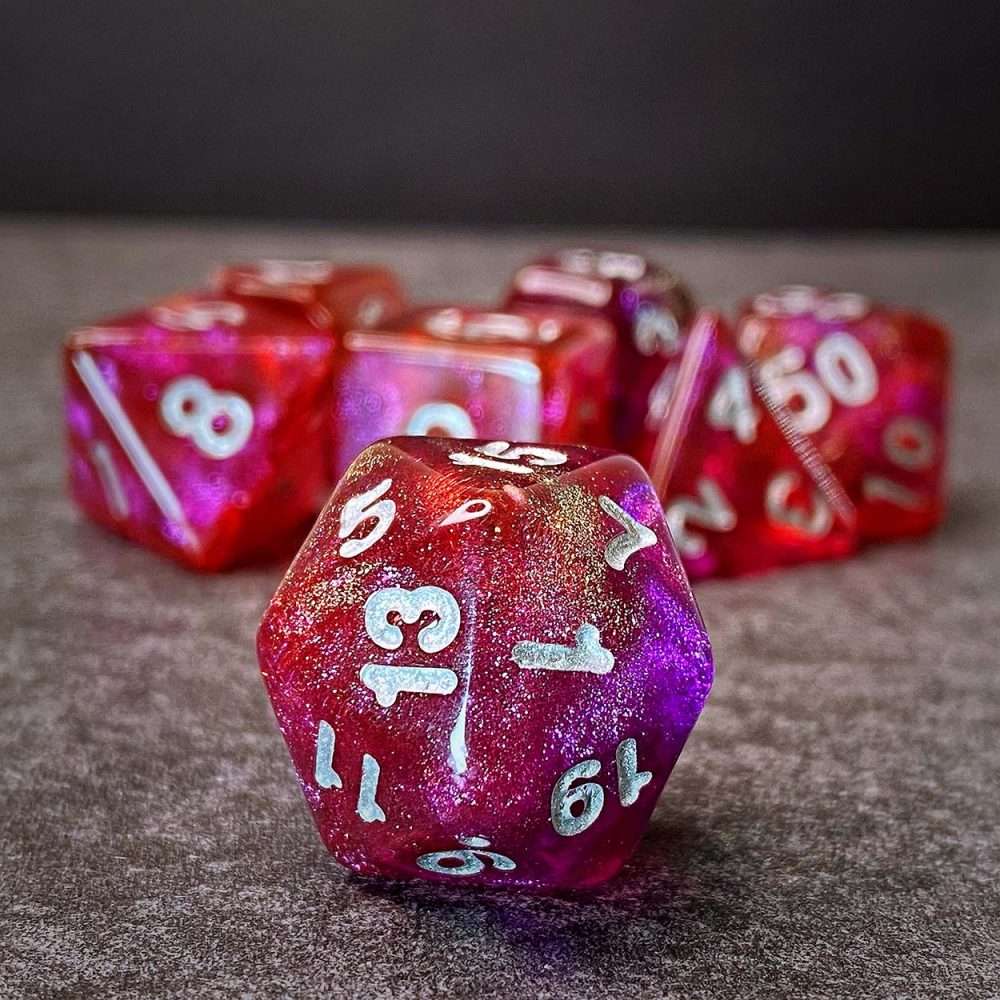 Sage's Shards - Pink/Purple/Orange Glitter Polyhedral Dice Set image 16