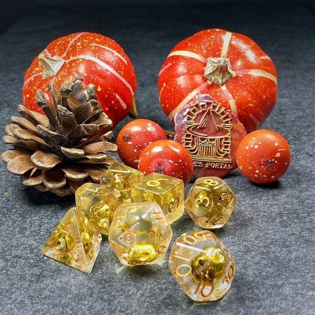Sage's Familiars - Golden Skull Familiar Resin Polyhedral Dice Set image 44
