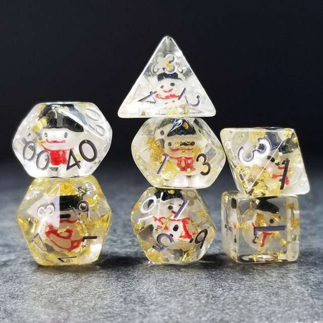 Sage's Familiars - Snowman Resin Silver Ink Polyhedral Dice Set image 30