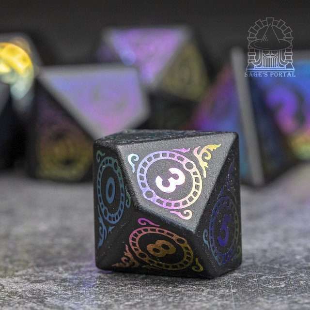Sage's Glyphed Matte Black Gemstone Polyhedral Dice Set image 3
