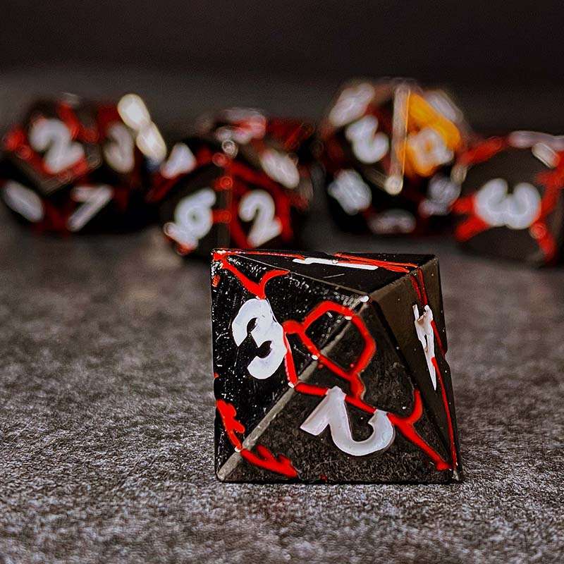 Sage's Relics of Antiquity - Dark Silver Red Metal Polyhedral Dice Set image 4
