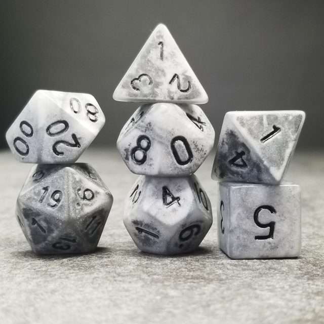 Sage's Stones - Ancient Silver Stone Black Ink Acrylic Polyhedral Dice Set image 8