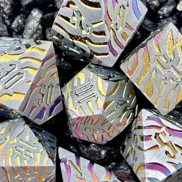 Sage's Fusion Stones Holographic Rainbow Metal Polyhedral Dice Set image 0