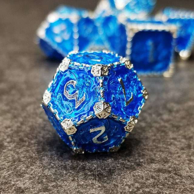 Sage's Dragonstones - Mystic Wyvern Sapphire and Silver Metal Polyhedral Dice Set image 2