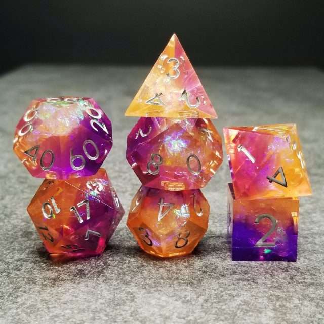 Sage's Enchanted Crystals Purple/Orange Sharp Edge Resin Dice Set image 7