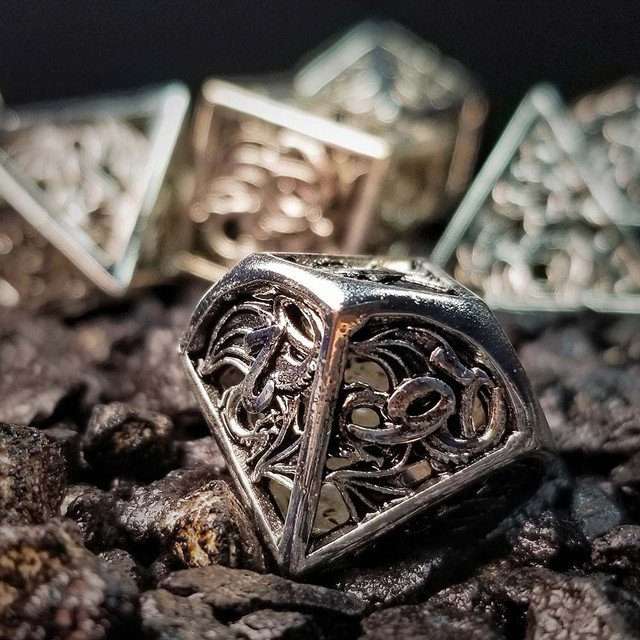 Sage's Dragonstones - Elder Dragon True Silver Hollow Metal Polyhedral Dice Set image 4