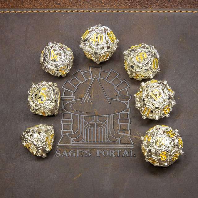 Sage’s Ouroboros Radiant Silver Hollow Metal Polyhedral Dice Set image 7